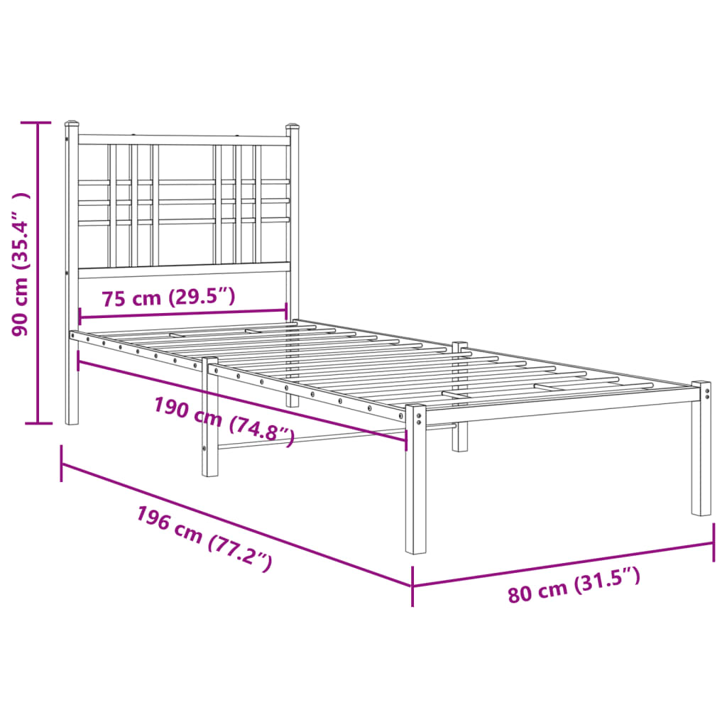 Bettgestell mit Kopf- und Fußteil Metall Schwarz 90x200 cm