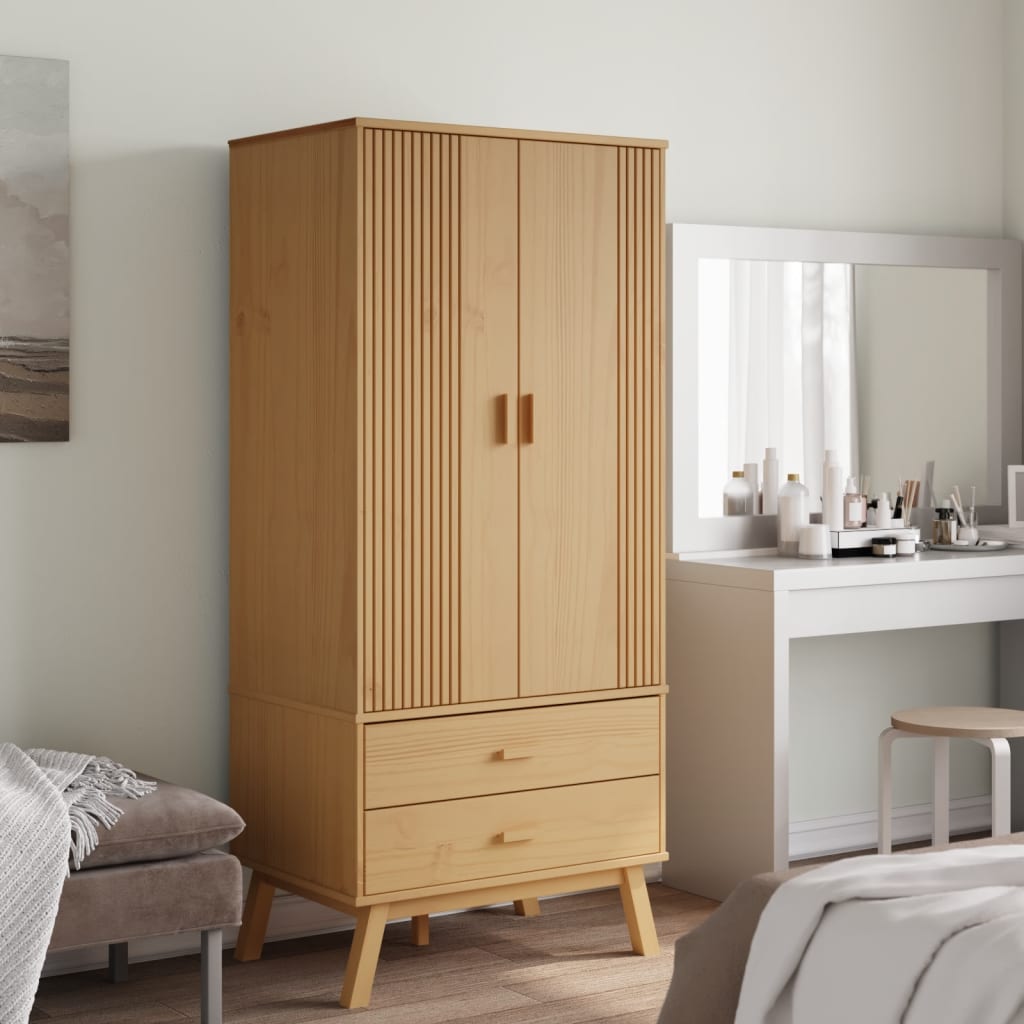 Kleiderschrank OLDEN Braun 76,5x53x172 cm Massivholz Kiefer