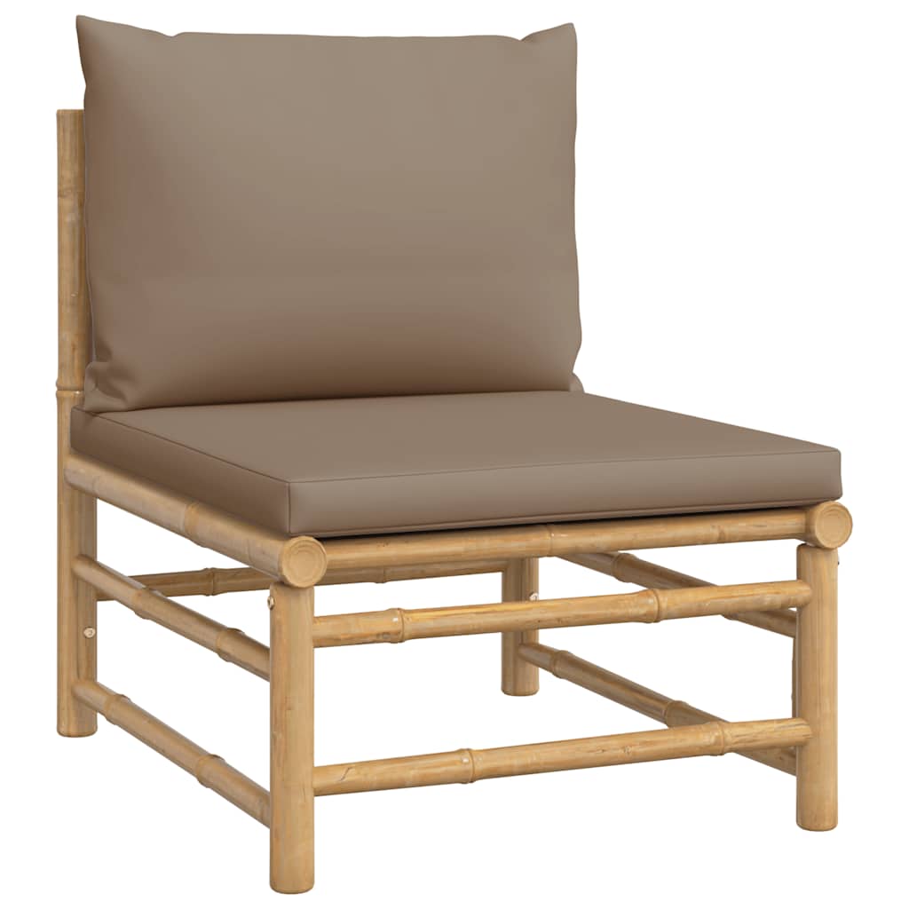 3-tlg. Garten-Lounge-Set mit Hellgrauen Kissen Bambus
