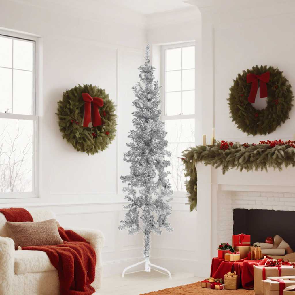 Künstlicher Halb-Weihnachtsbaum mit Ständer Schlank Weiß 180 cm