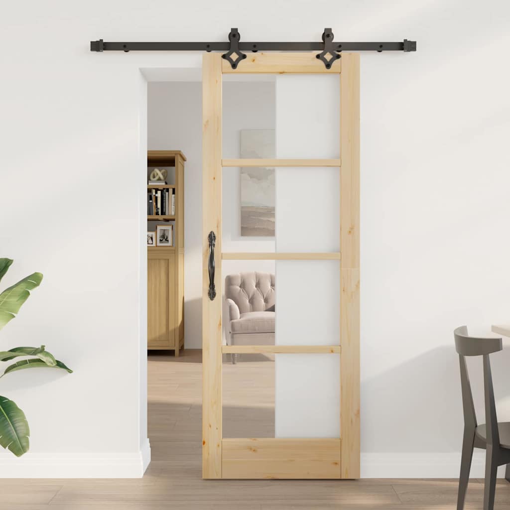 Schiebetür Natur 61 x 198,5 cm Massivholz Kiefer und Glas