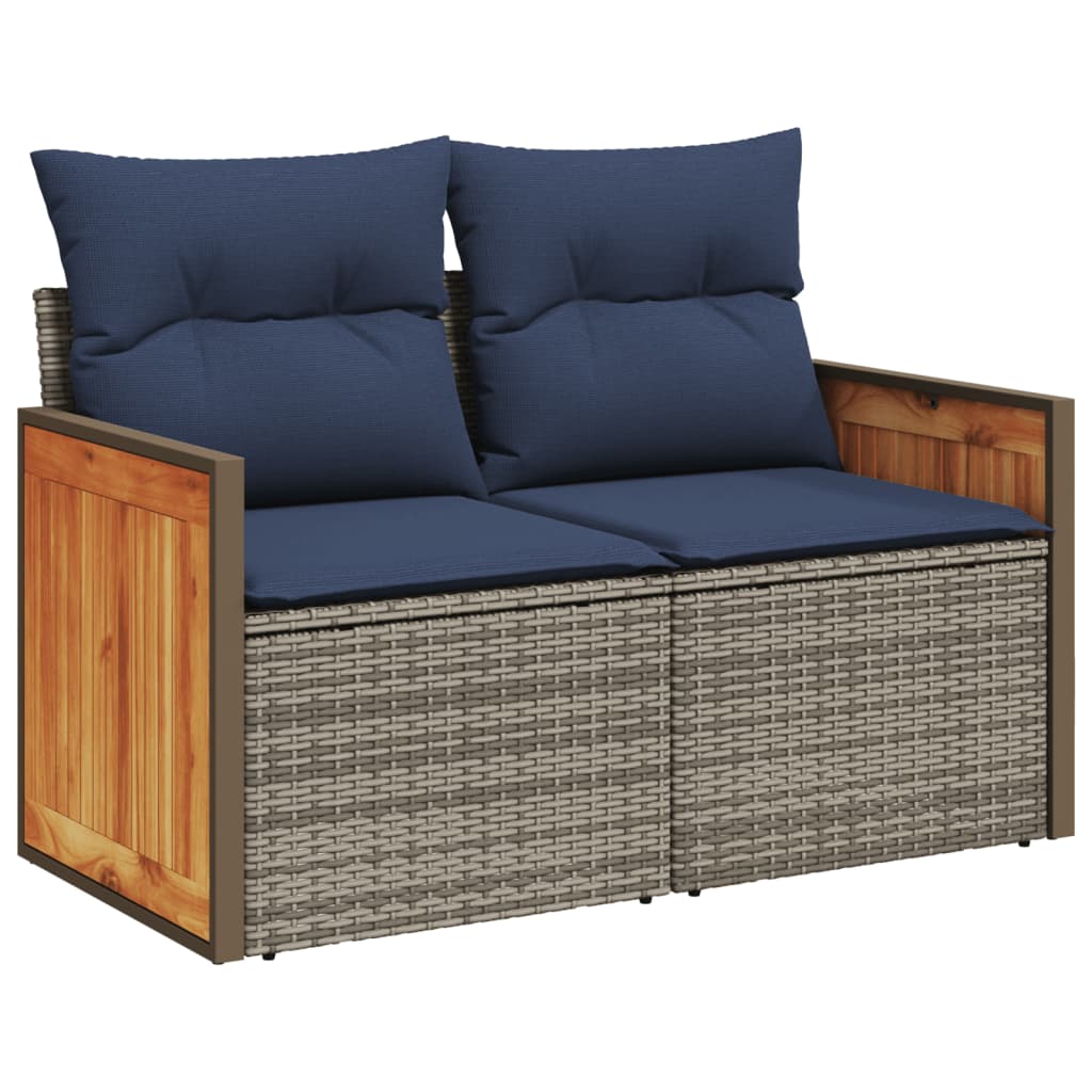 10-teiliges Gartensofa-Set mit Kissen, schwarzes Polyrattan