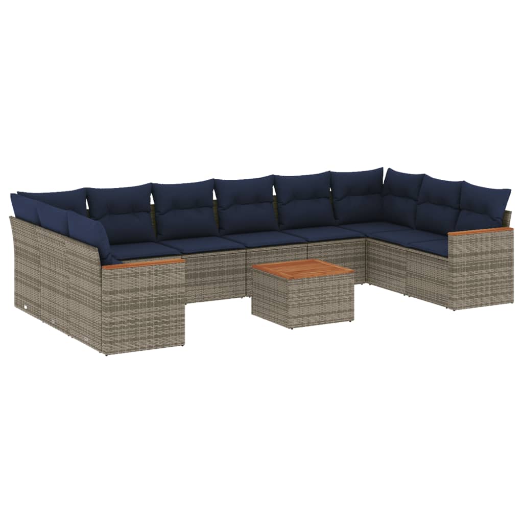 10-teiliges Gartensofa-Set mit Kissen, schwarzes Polyrattan