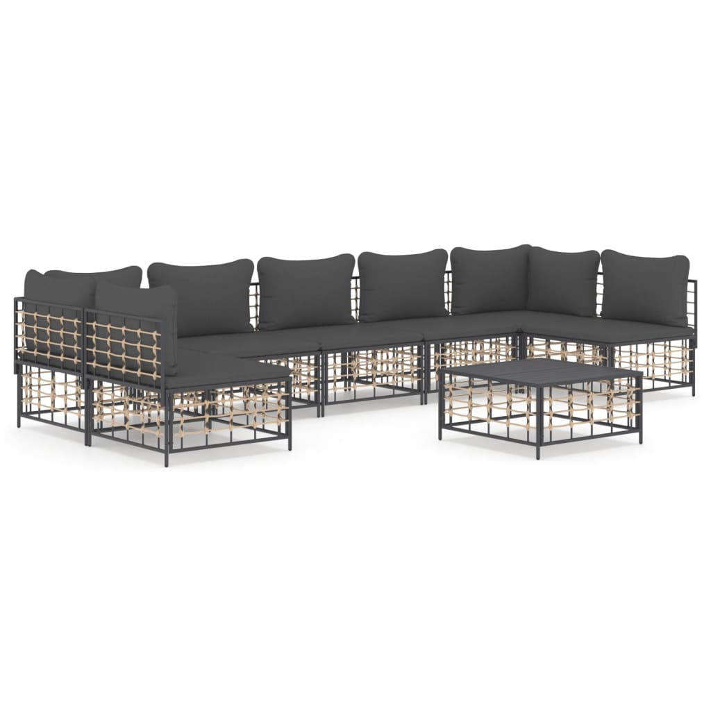7-tlg. Garten-Lounge-Set mit Kissen Anthrazit Poly Rattan