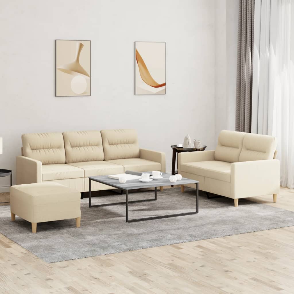 3-tlg. Sofagarnitur mit Kissen Taupe Stoff