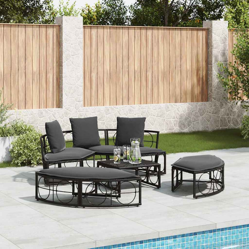 Outdoor-Loungebett mit Dach und Kissen Schwarz Poly Rattan