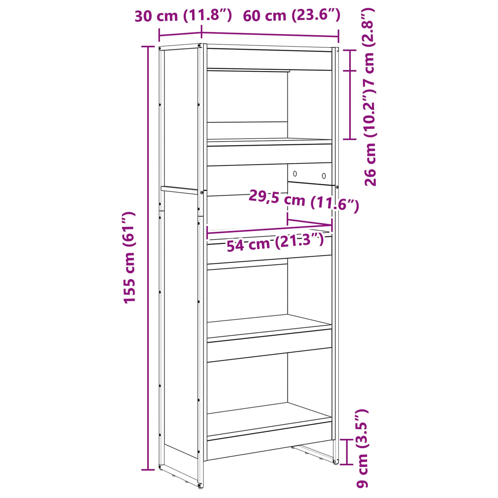Bücherregal 2 pcs Schwarz Eichen-Optik 60 x 30 x 189,5 cm