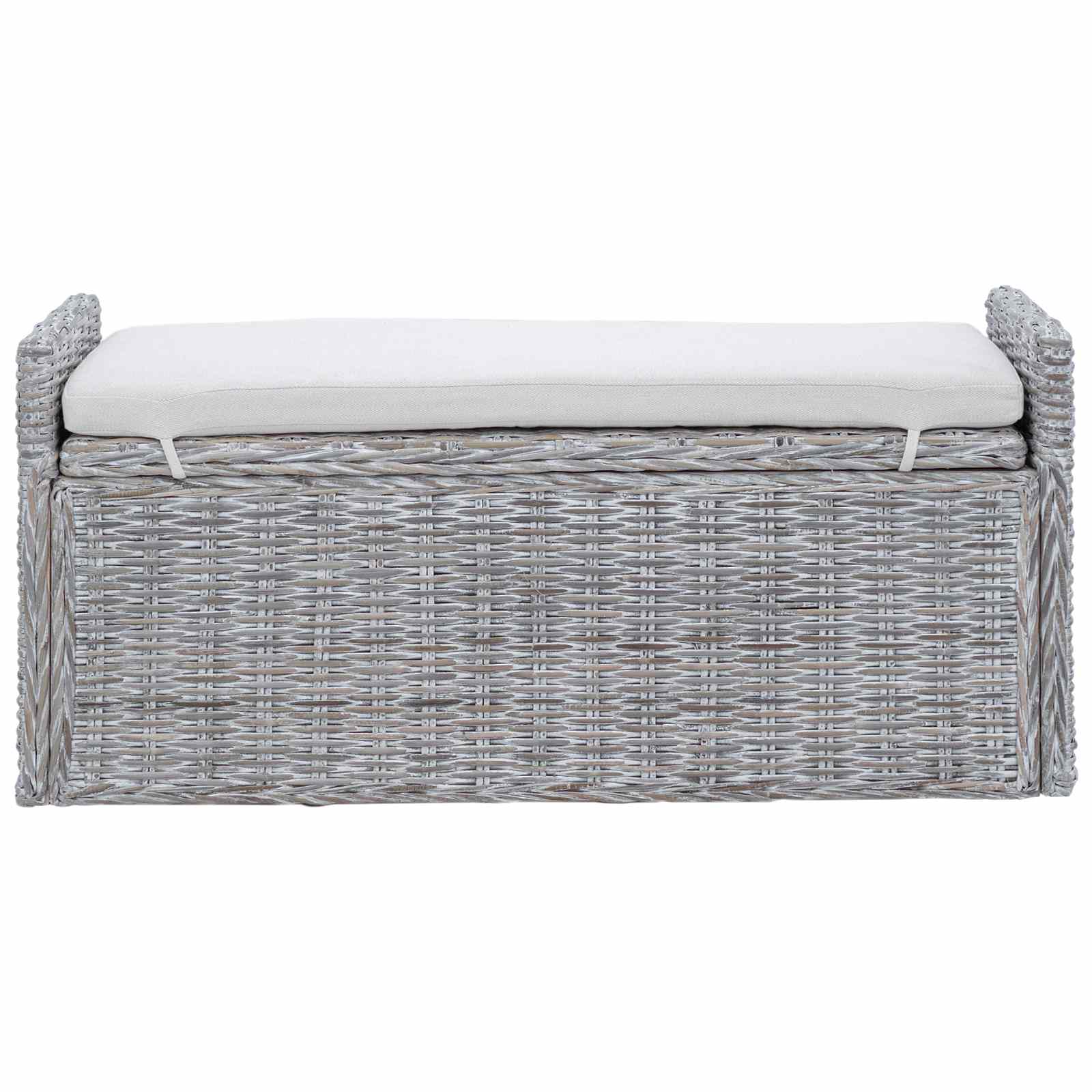 Sitzbank mit Stauraum Weiß gewaschen 110 x 40 x 50 cm Rattan