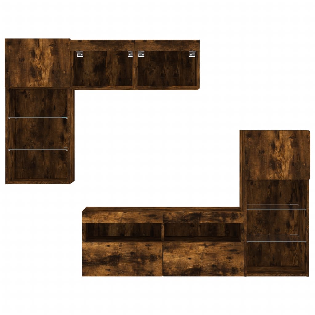 5-tlg. Wohnwand mit LED-Beleuchtung Weiß Holzwerkstoff