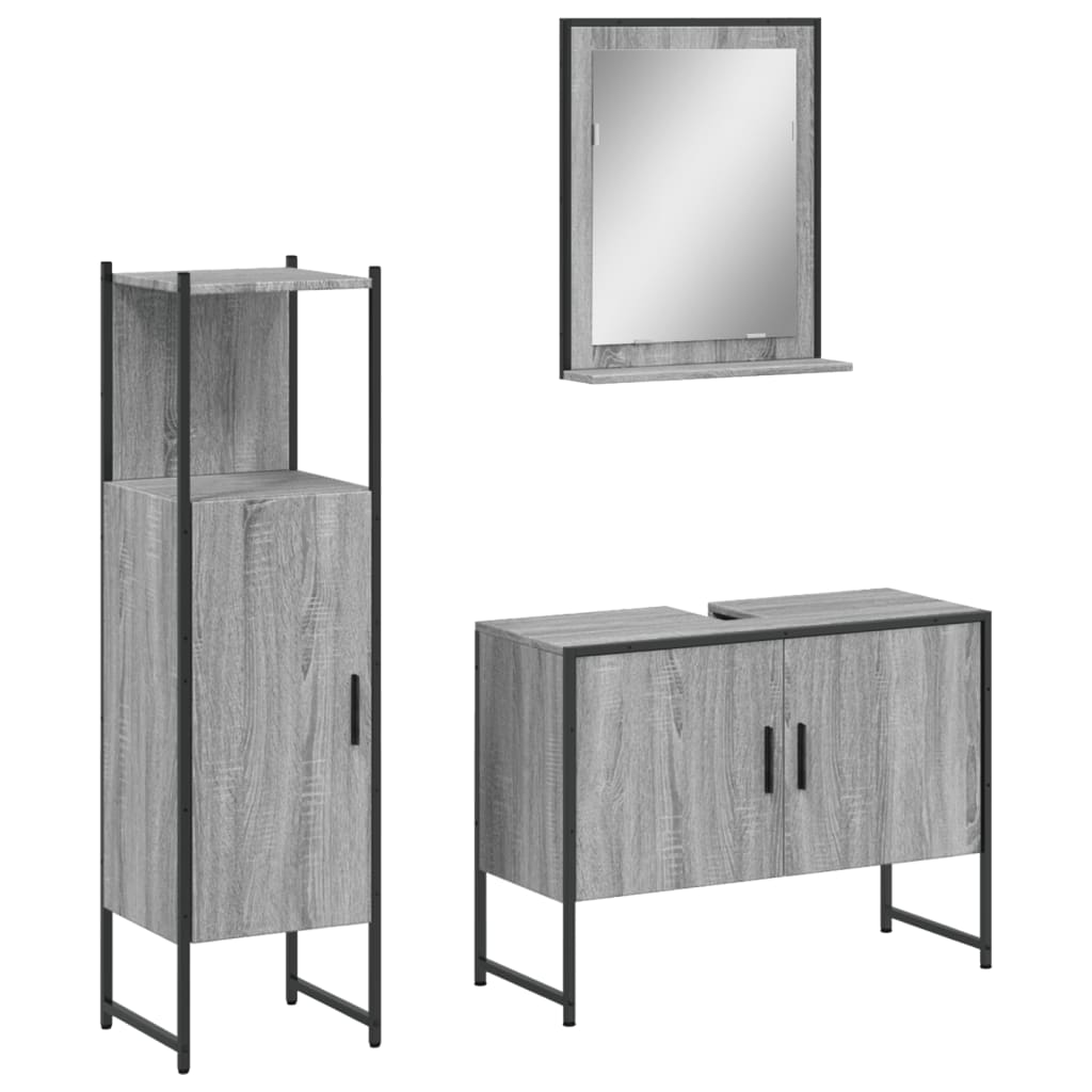 3-tlg. Badmöbel-Set Räuchereiche Holzwerkstoff