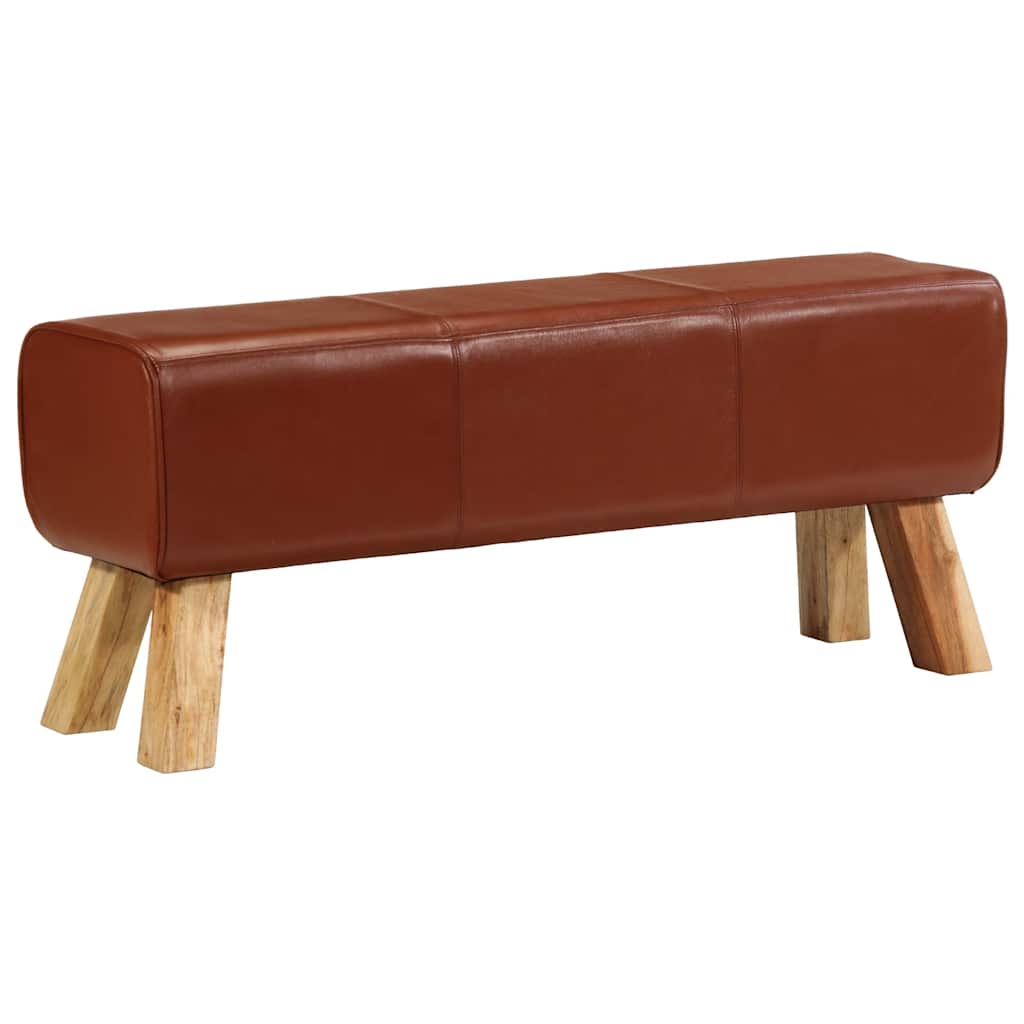 Bank Turnbock-Design 160cm Braun Echtleder Massivholz Akazie