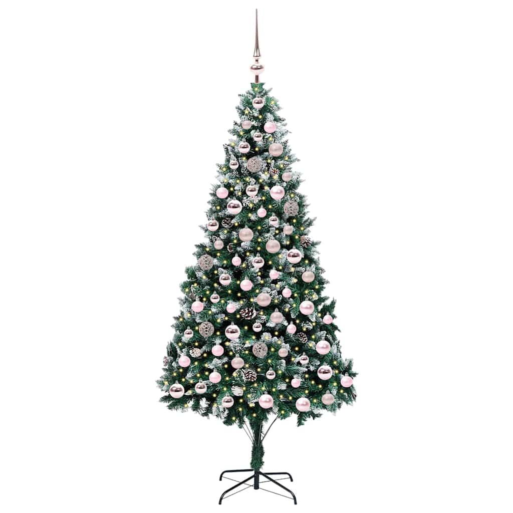 Künstlicher Weihnachtsbaum mit LEDs Kugeln Zapfen 150 cm