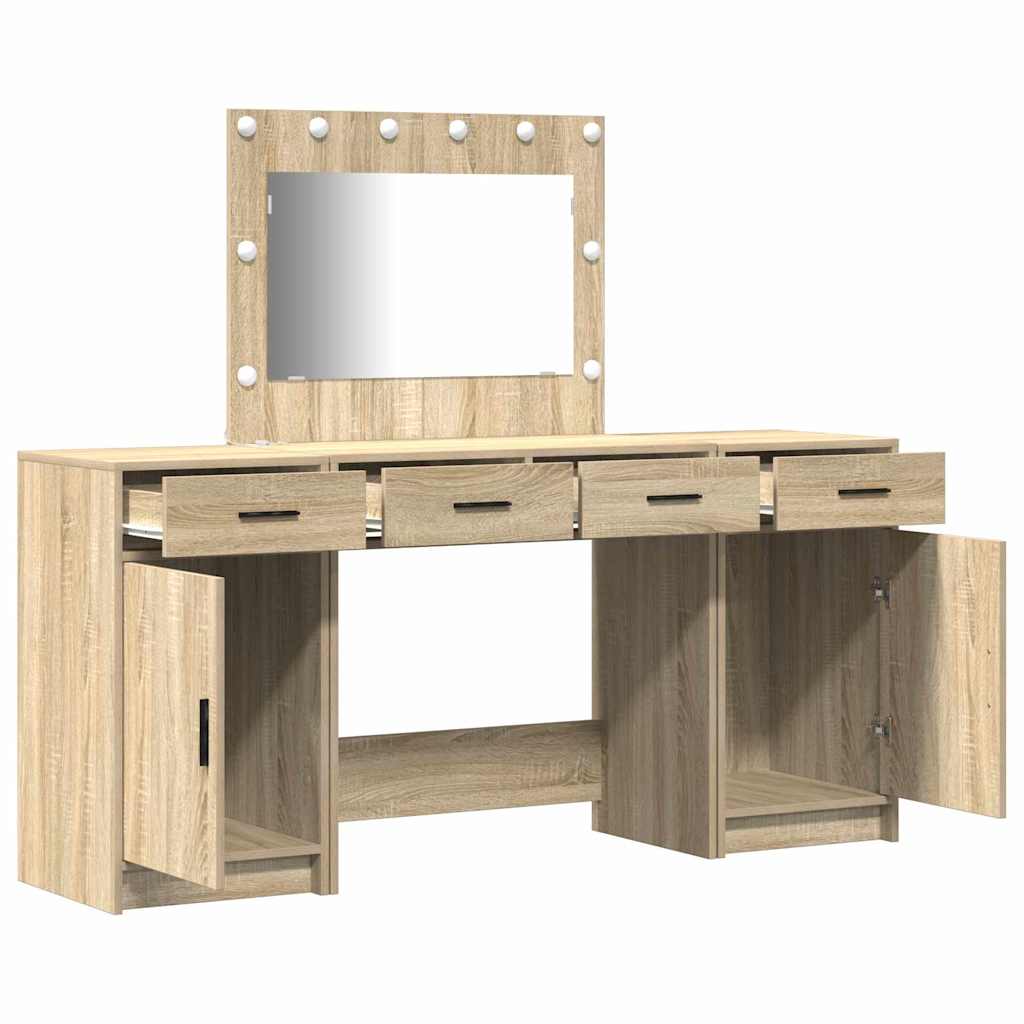 Schminktisch mit Spiegelbeleuchtung 3 pcs Weiß Holzwerkstoff