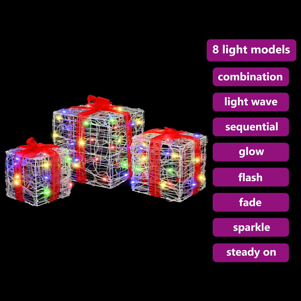 Geschenkbox mit 60 LEDs 3 pcs Warmweiß 20 x 20 x 20 cm Acryl