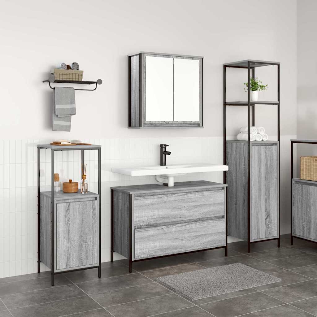 Badezimmermöbel-Set 3 pcs Schwarz Eichen-Optik Holzwerkstoff