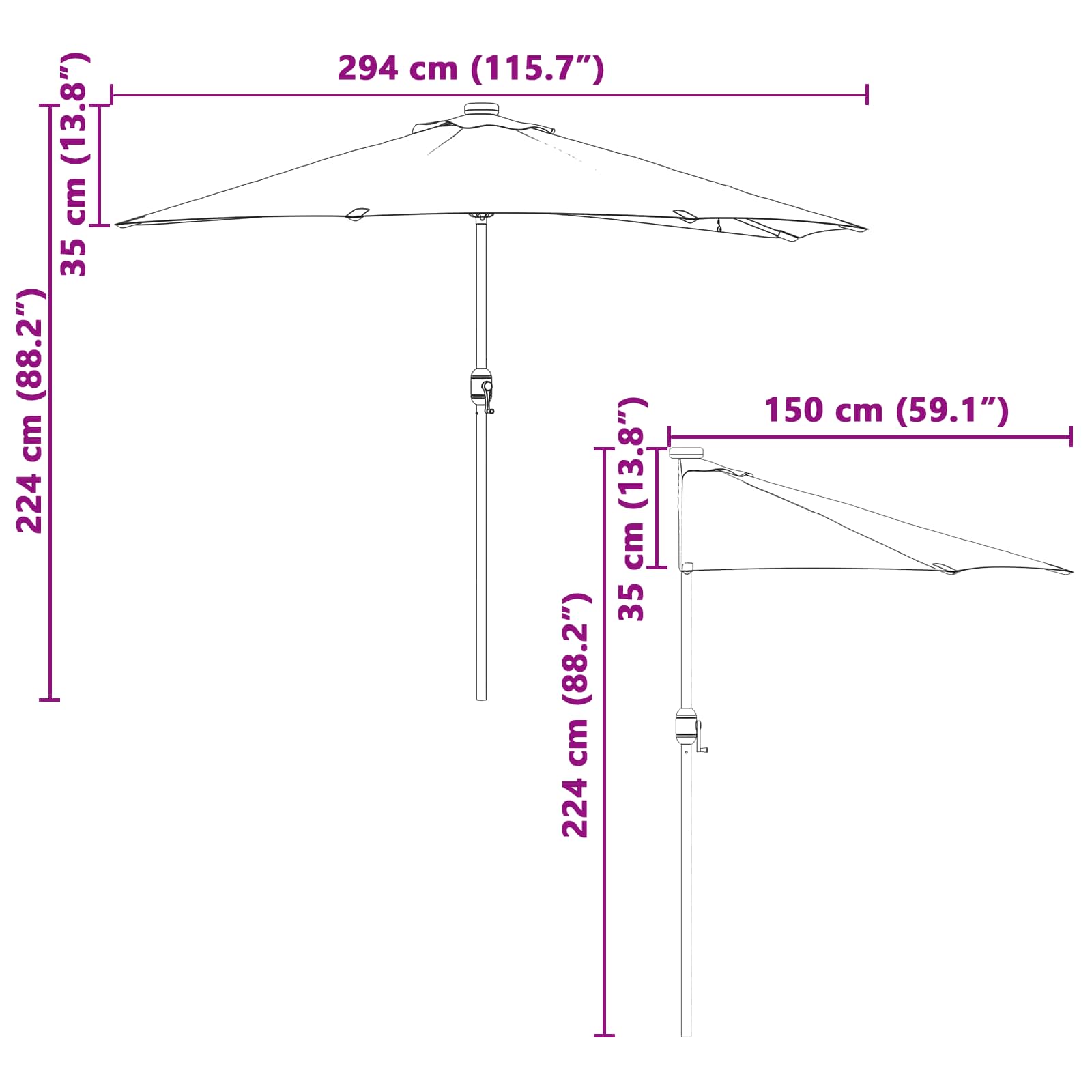 Garten-Sonnenschirm Sand 294 x 150 x 224 cm Polyester und Stahl