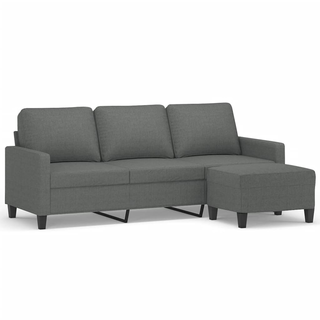 3-Sitzer-Sofa mit Hocker Creme 180 cm Stoff