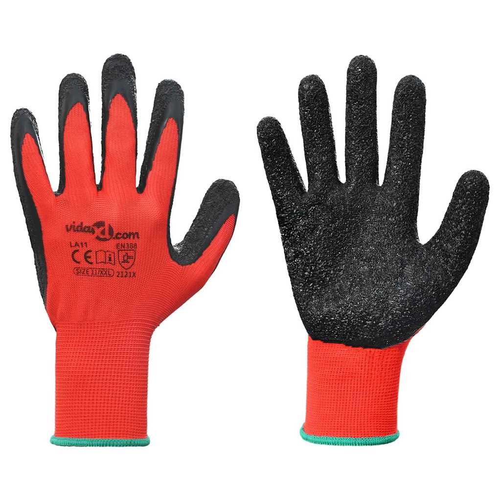 Arbeitshandschuhe 12 pcs Rot und Schwarz 7 / S Latexbeschichtung