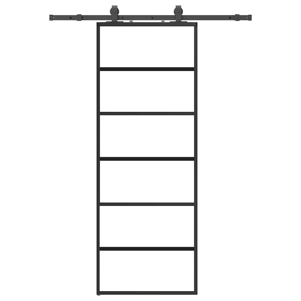 Schiebetür mit Beschlag Schwarz 76x205 cm ESG-Glas
