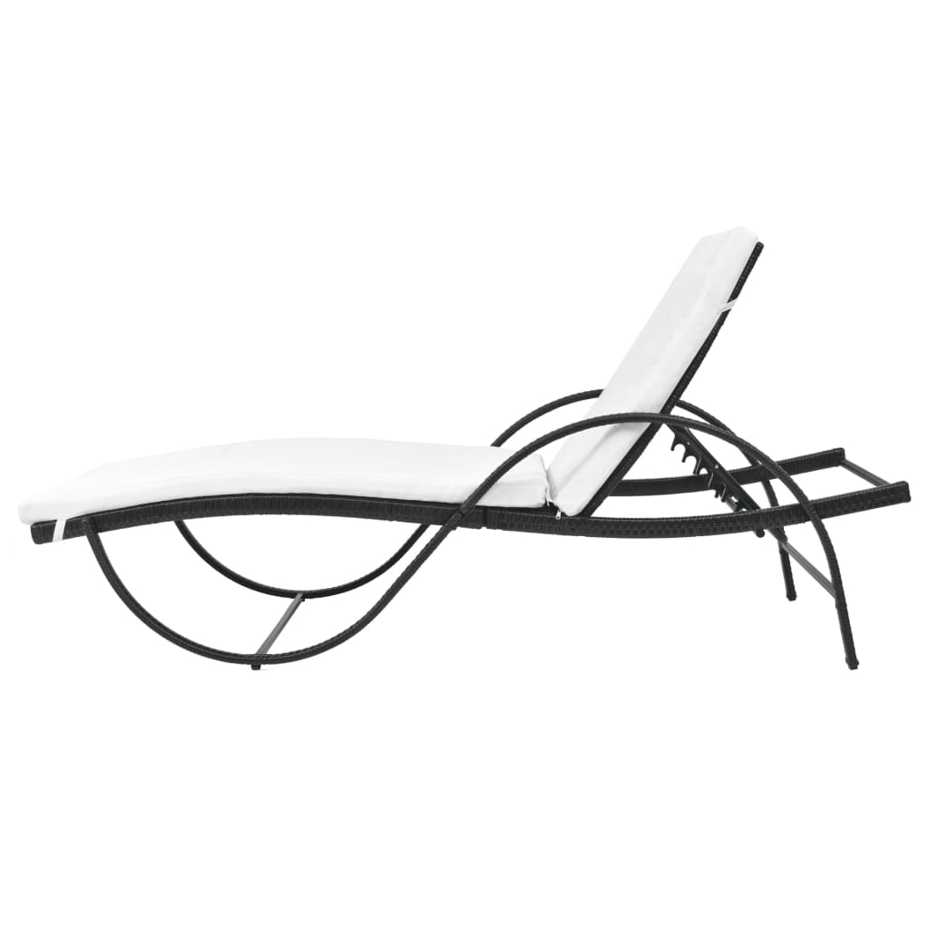 Sonnenliege mit Auflage & Tisch Poly Rattan Braun