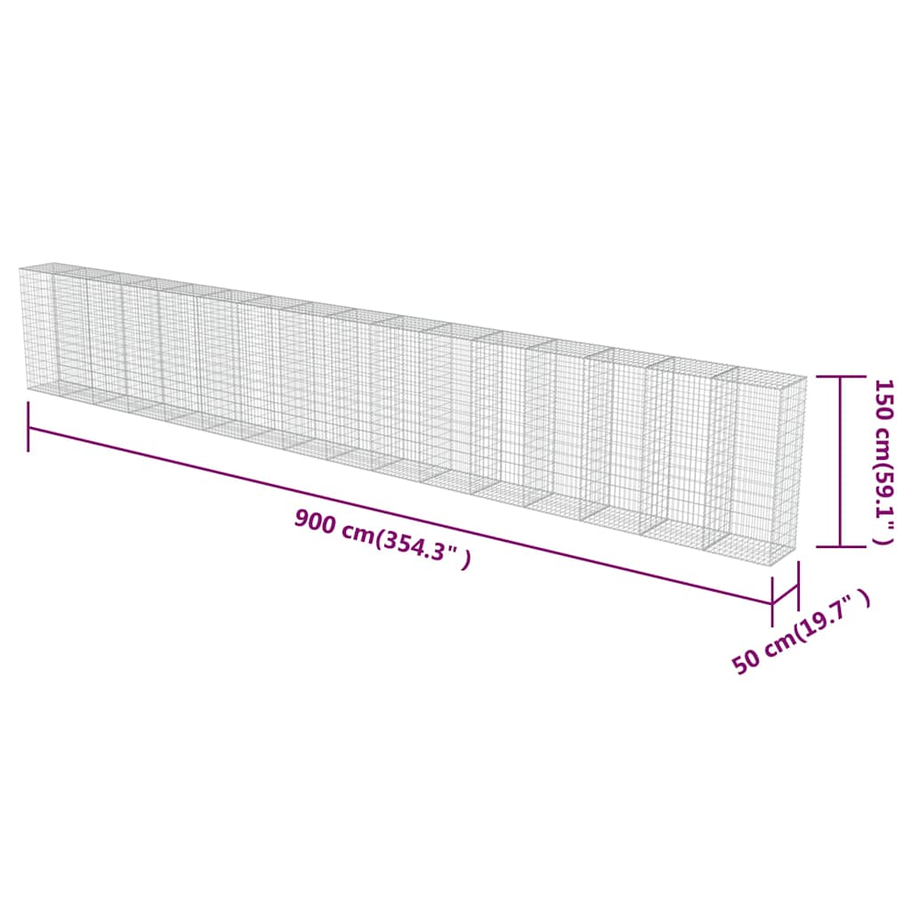 Gabionenwand mit Abdeckung Verzinkter Stahl 20×20×100 cm