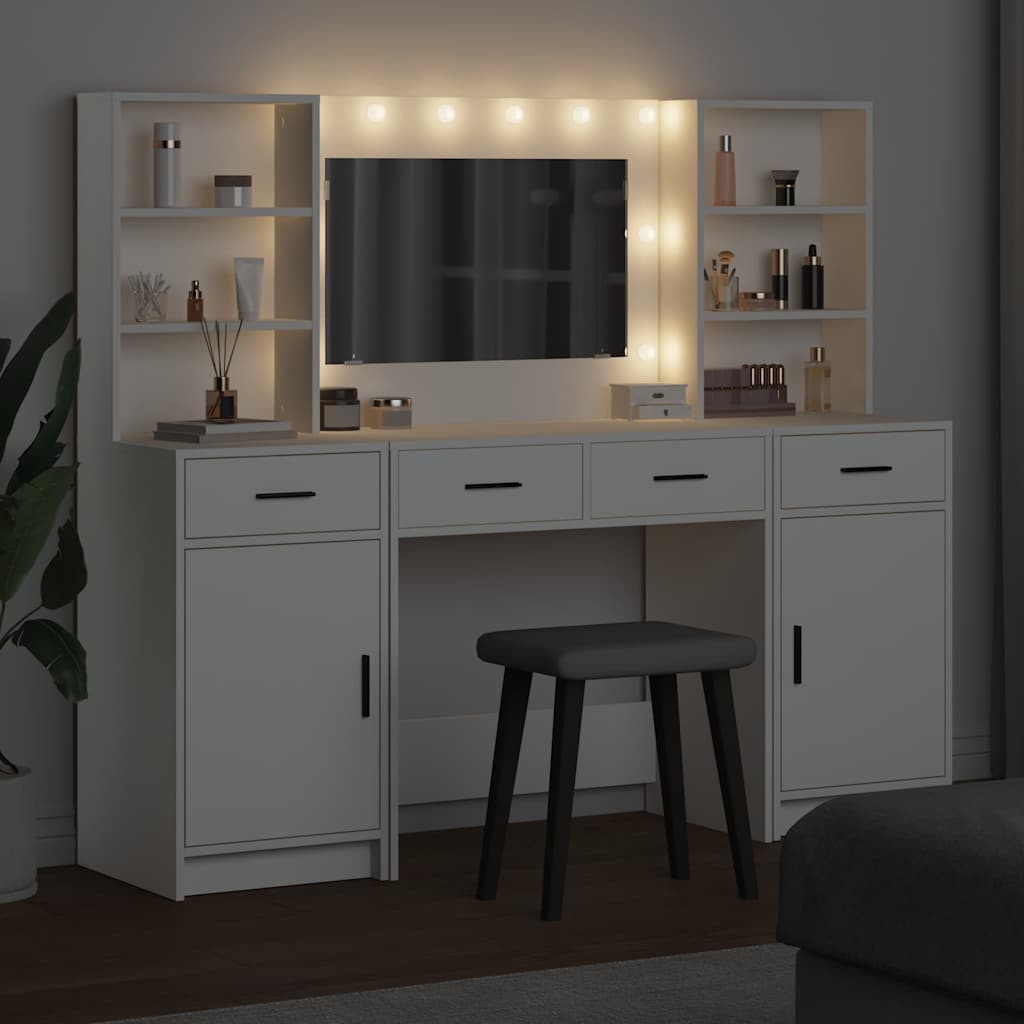 Schminktischset mit LED mit Schubladen 3 pcs Weiß Holzwerkstoff