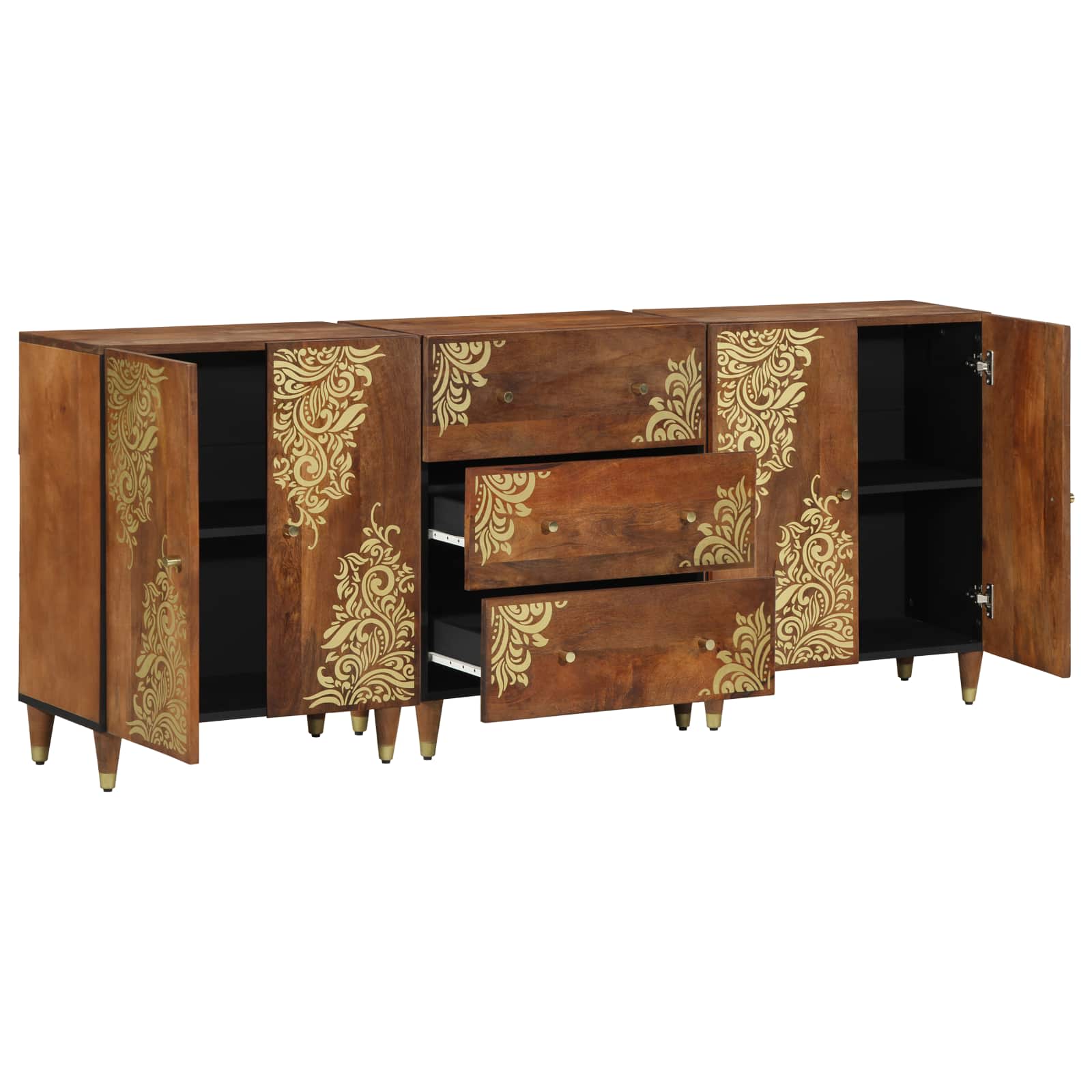 Badezimmerschrank-Set 3 pcs Grau und Gold 180 x 33 x 75 cm