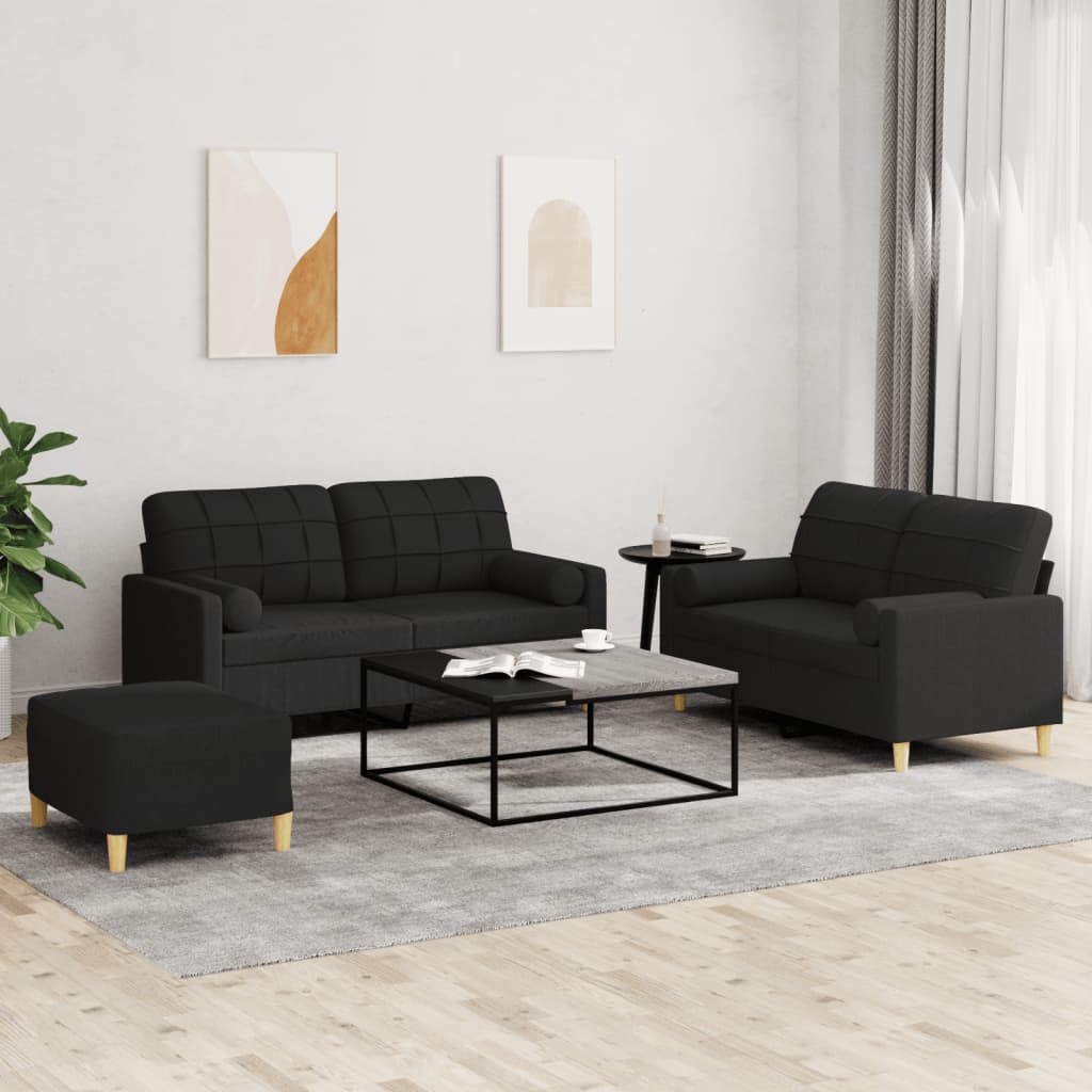 3-tlg. Sofagarnitur mit Kissen Creme Stoff