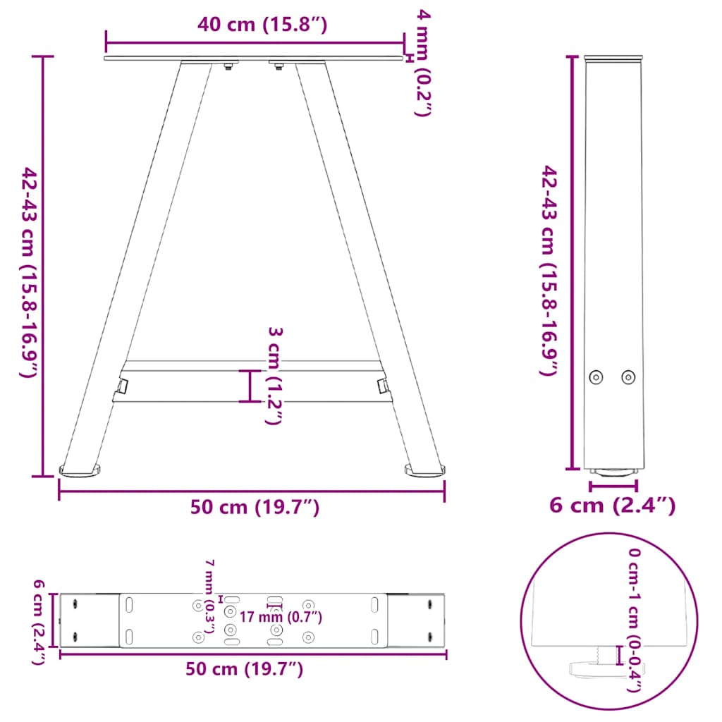 Couchtischbeine A-Form 2 Stk. 30x(30-31) cm Stahl