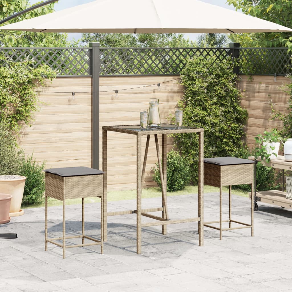 Garten-Barhocker mit Kissen 2 Stk. Schwarz Poly Rattan