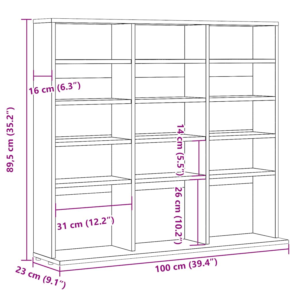 CD Regal Schwarz Eichen-Optik 101 x 23 x 177,5 cm Holzwerkstoff