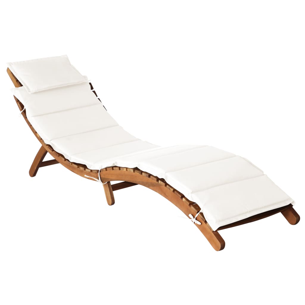 Sonnenliege mit Auflage Beige Massivholz Akazie