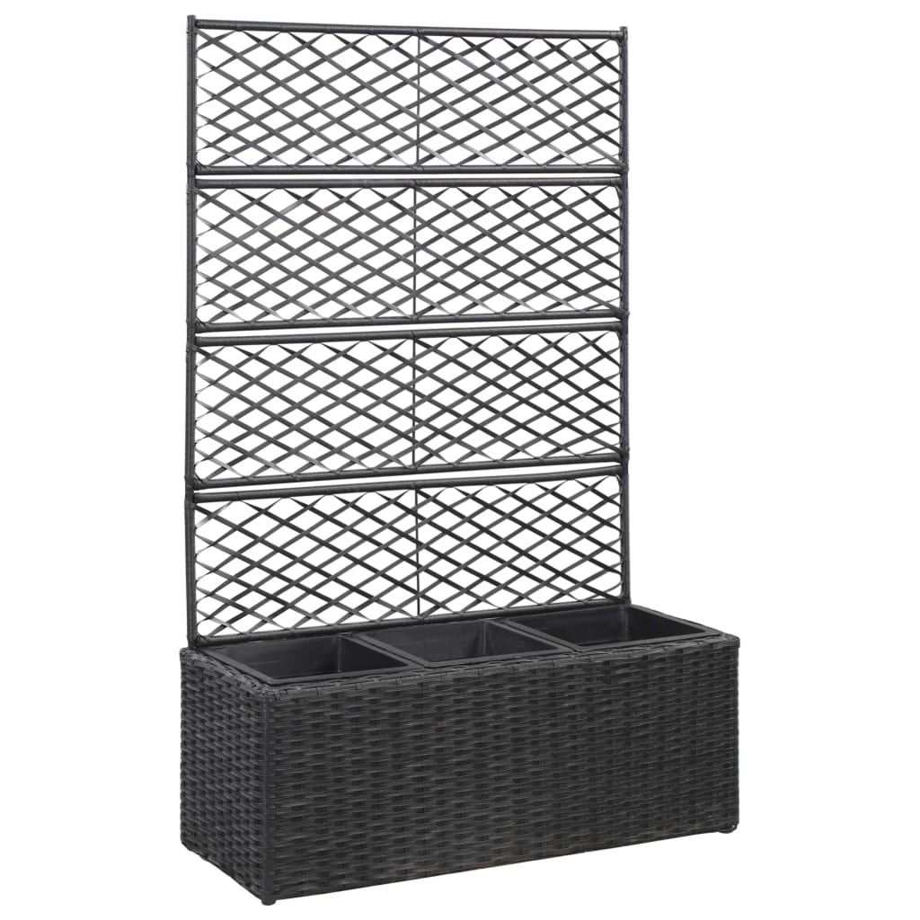 Hochbeet mit Rankgitter 1 Topf 30x30x107cm Poly Rattan Schwarz