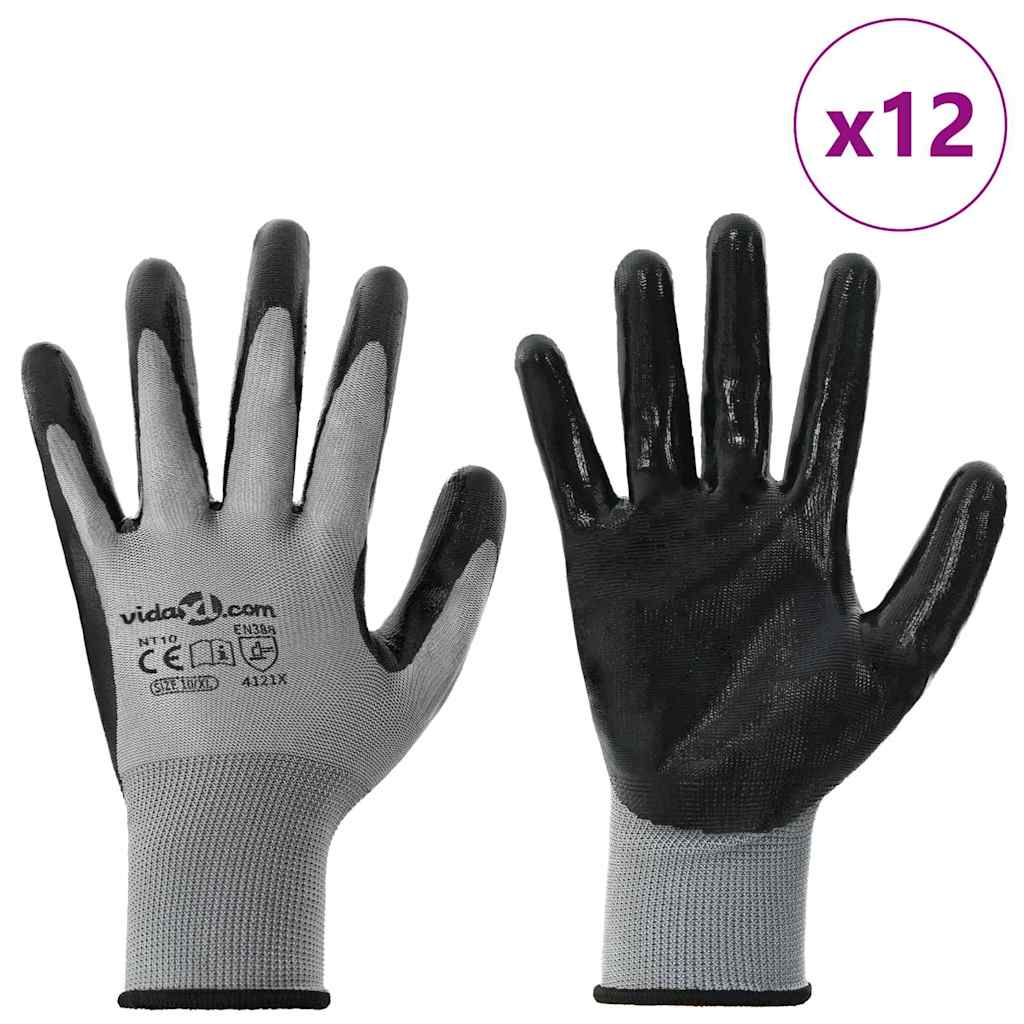 Arbeitshandschuhe 12 pcs Grau und Schwarz 7 / S Polyester