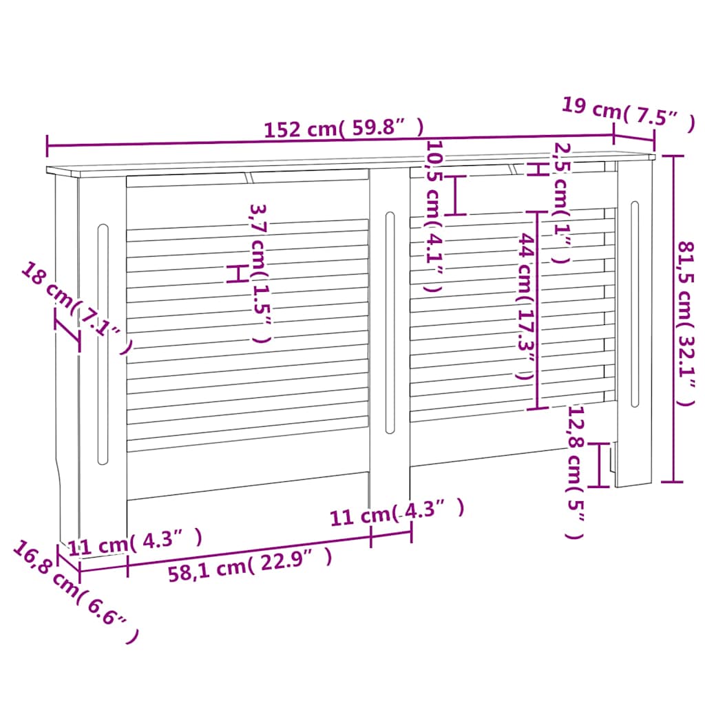 Heizkörperabdeckung Weiß 112×19×81,5 cm MDF