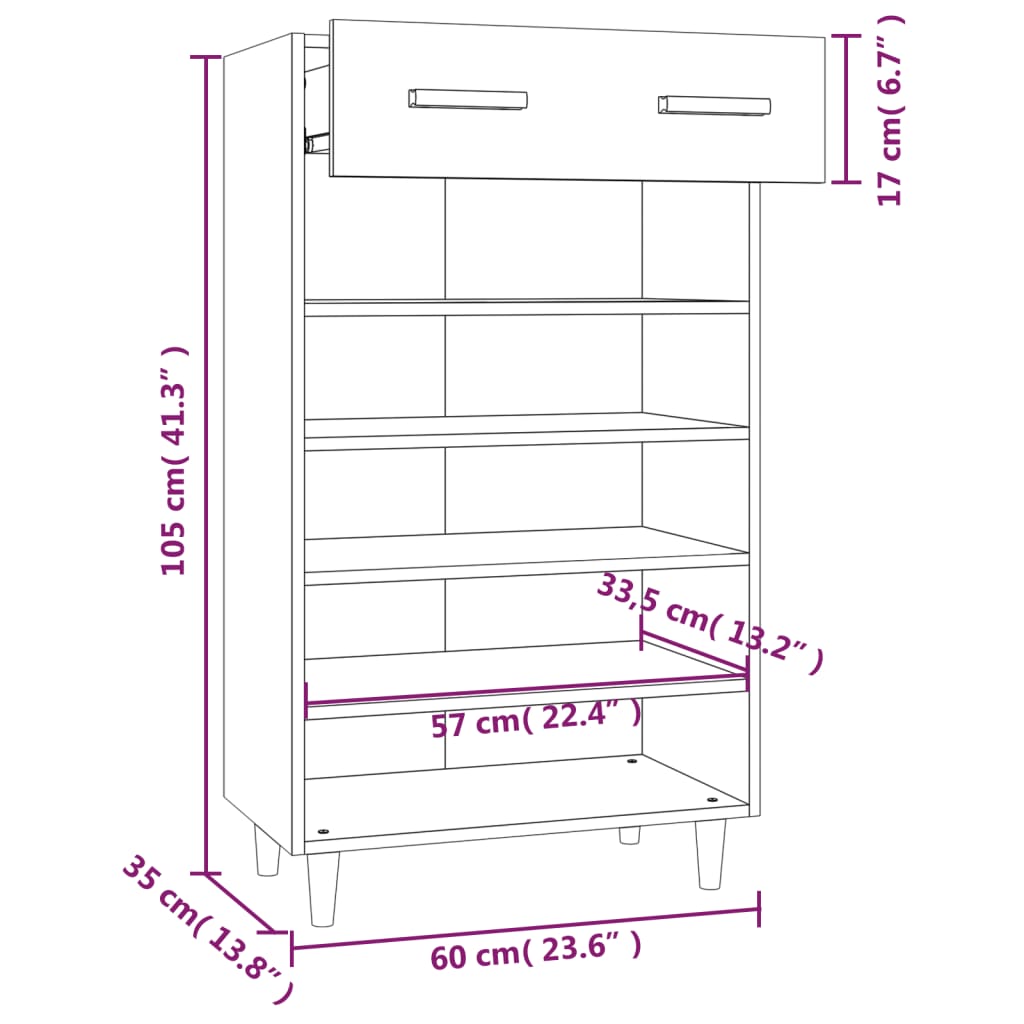 Schuhschrank mit Regal Altholz 60 x 35 x 105 cm Holzwerkstoff