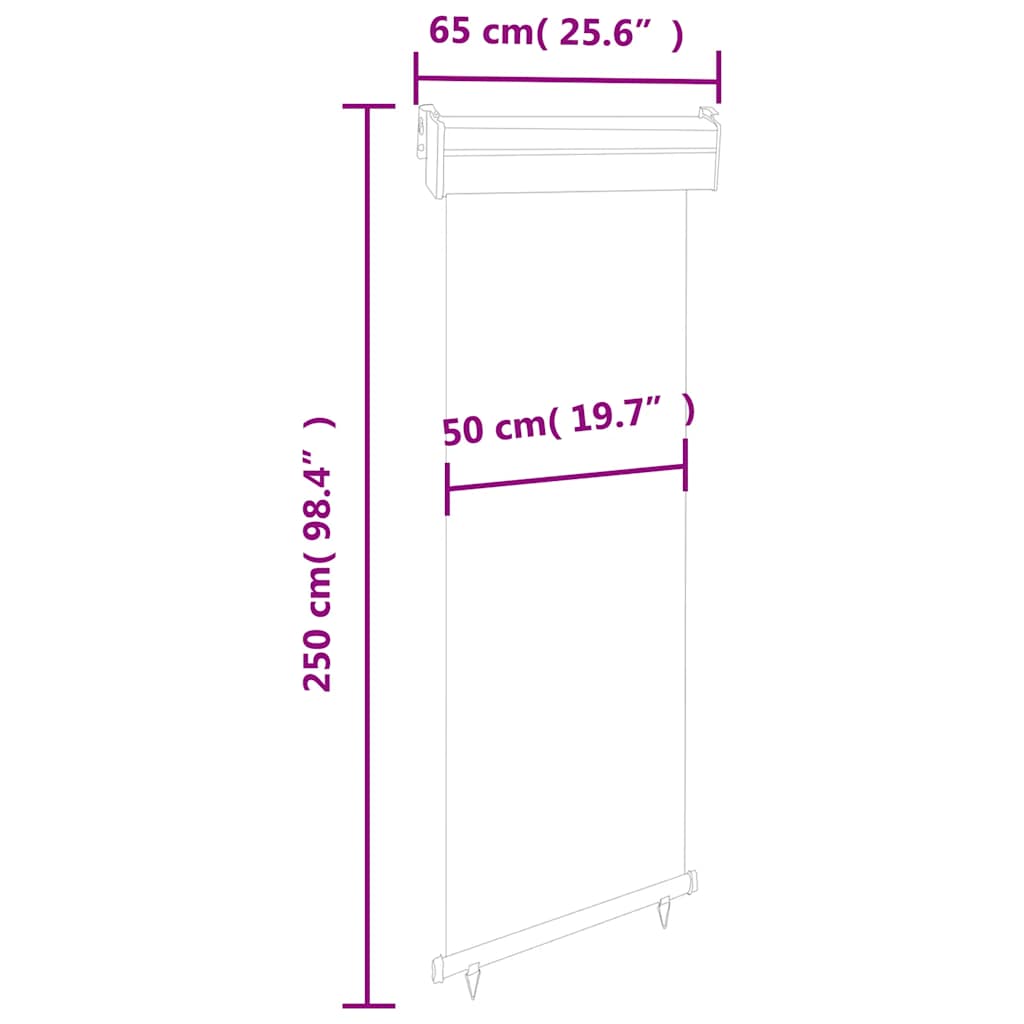 Balkon Seitenmarkise 60 x 250 cm 100% Polyester Eisen Stahl