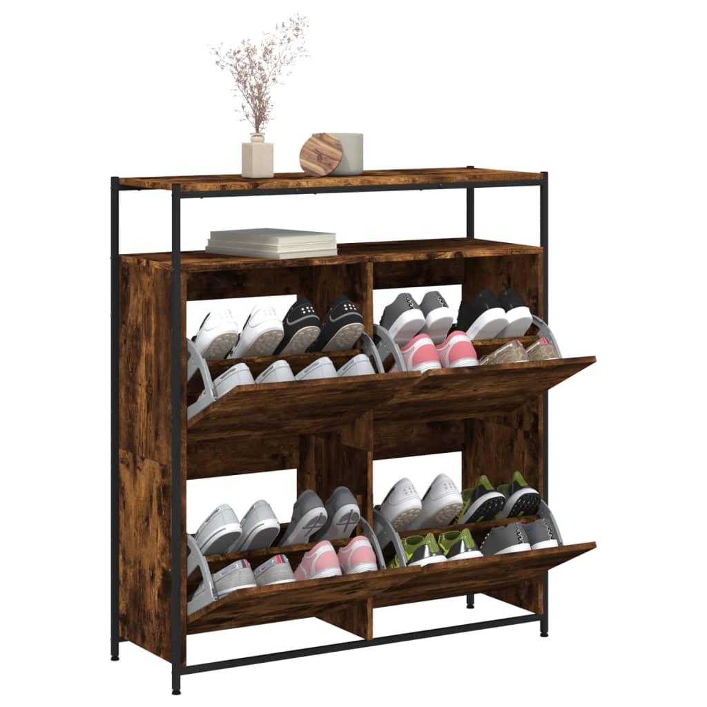 Schuhschrank mit 4 Klappen Sonoma-Eiche 100x34x112 cm