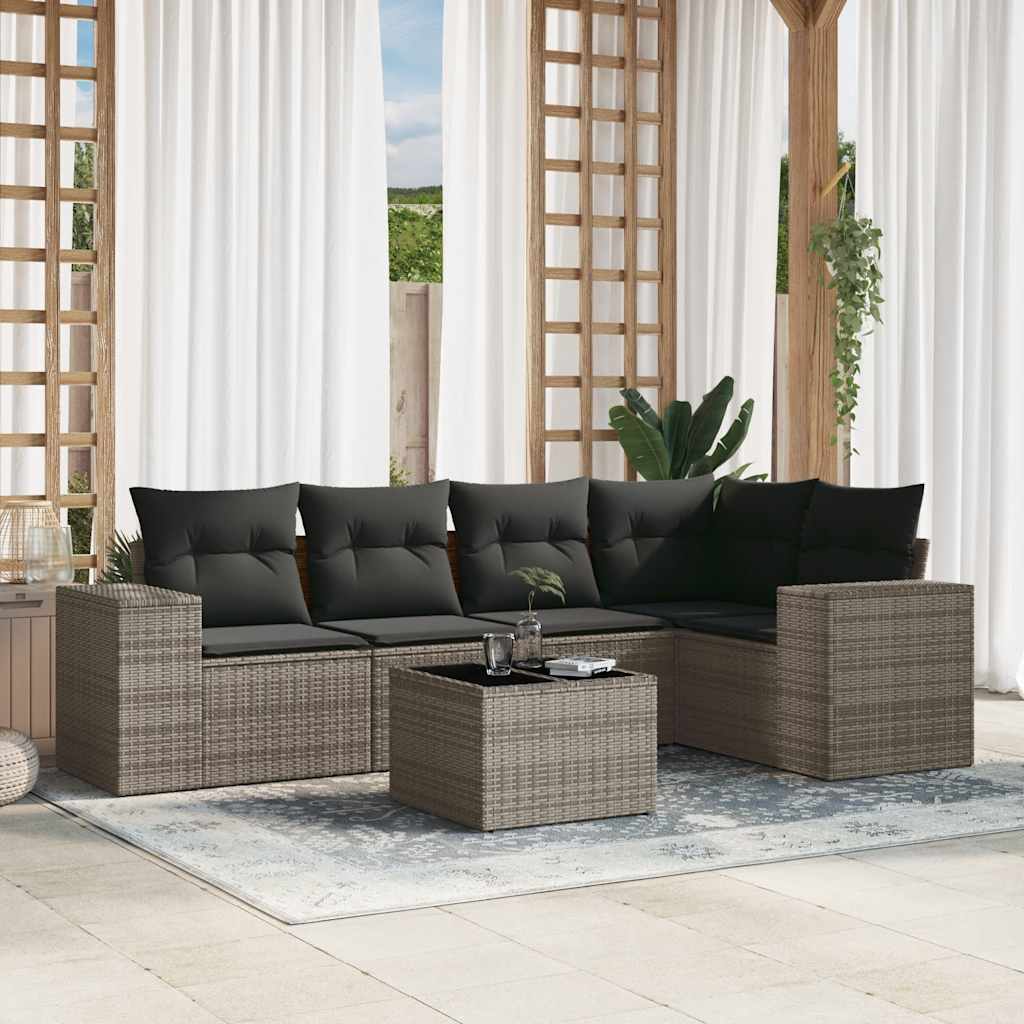 5-tlg. Garten-Sofagarnitur mit Kissen Schwarz Poly Rattan