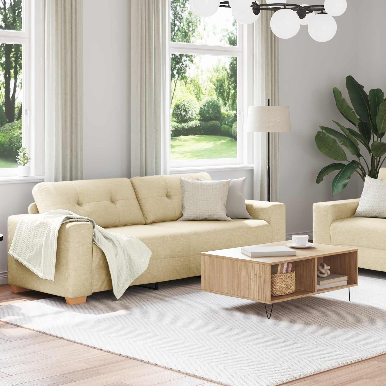 2-teiliges Sofa-Set mit Kissen, hellgrauer Stoff
