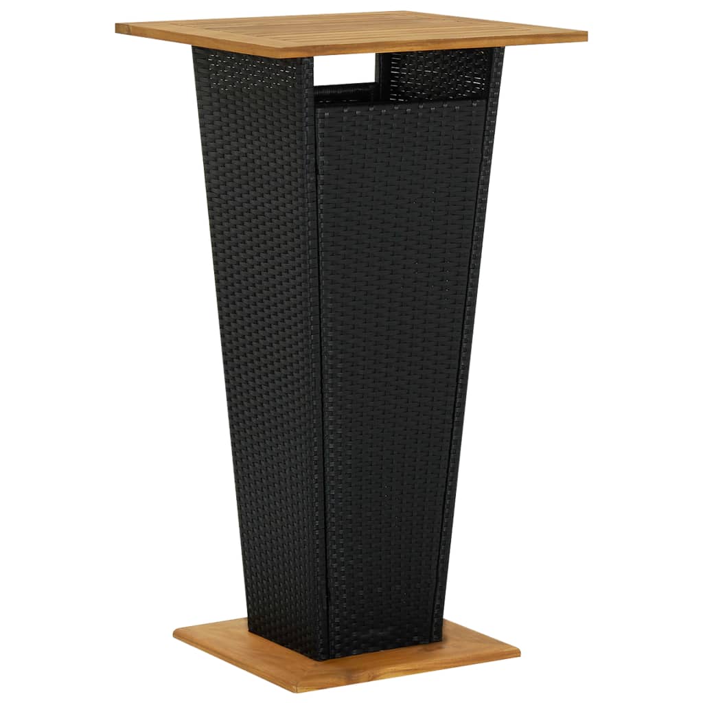 Bartisch Schwarz 80x80x110 cm Poly Rattan und Massivholz Akazie
