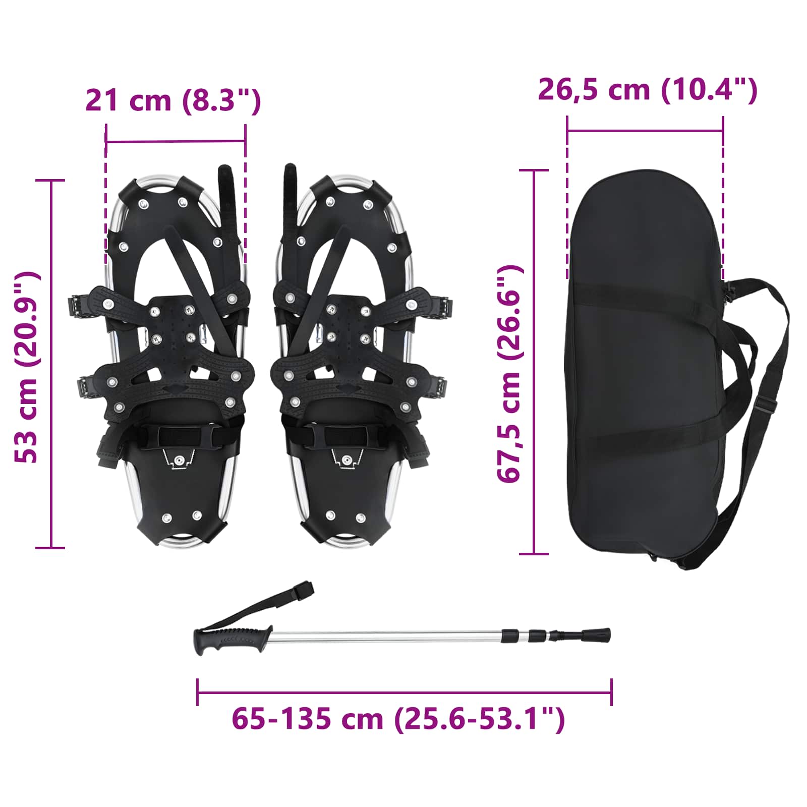 3 in 1 Schneeschuhe Silber und Schwarz 53,5 x 21 cm