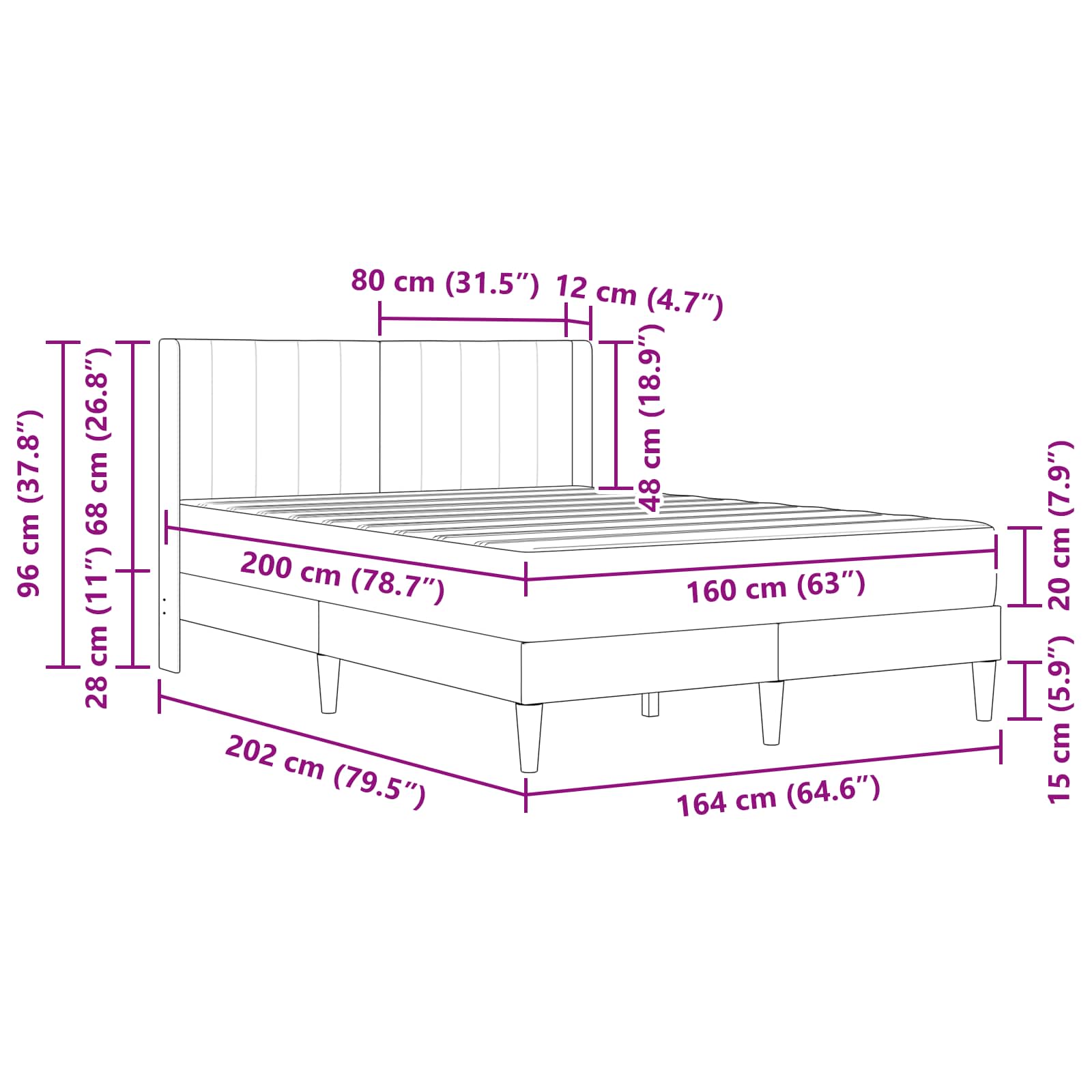 Bettgestell mit Matratze mit Kopfteil Hellgrau 80 x 200 cm Samt
