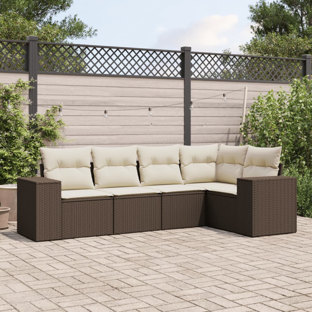5-tlg. Garten-Sofagarnitur mit Kissen Schwarz Poly Rattan