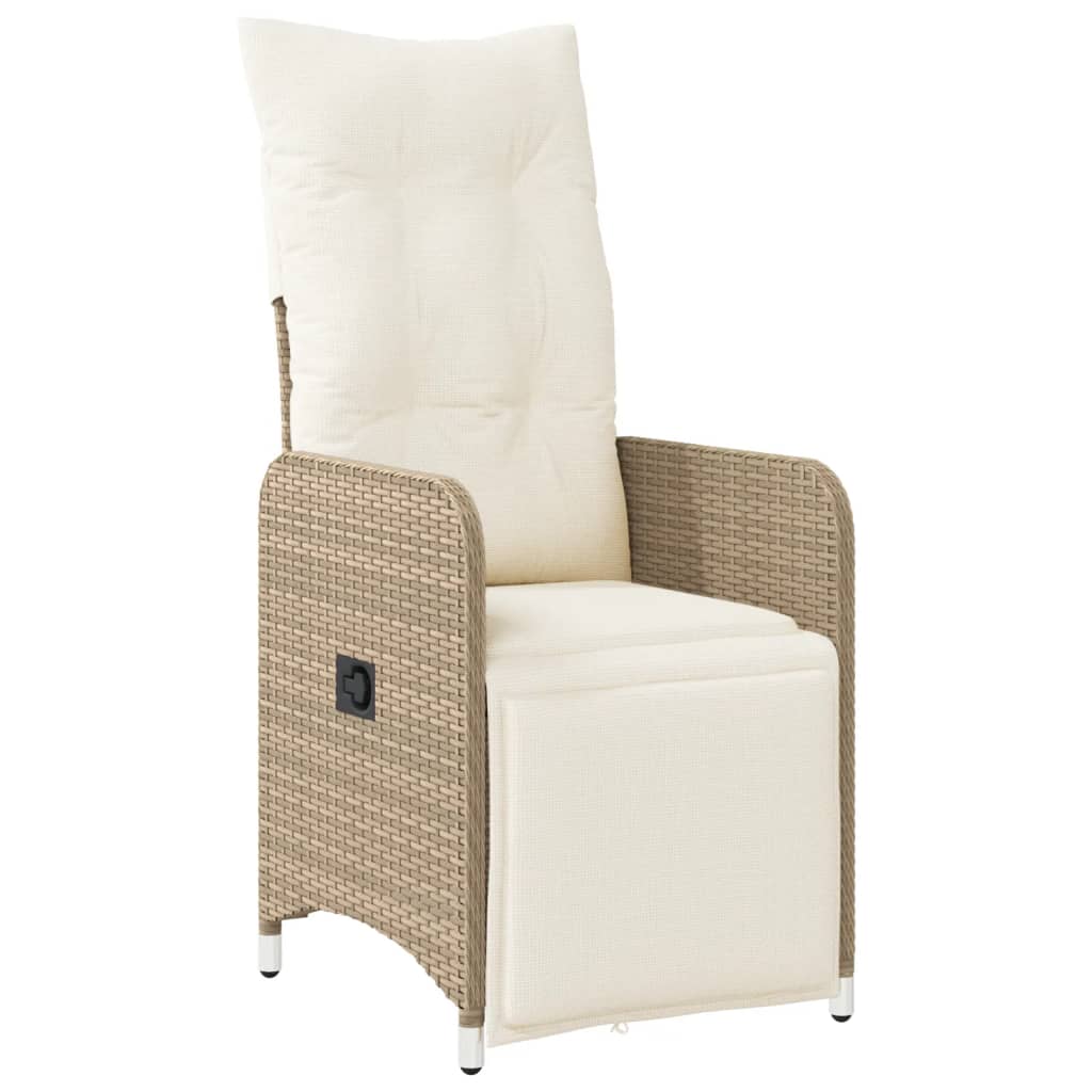 Gartensessel Verstellbar mit Kissen Schwarz Poly Rattan