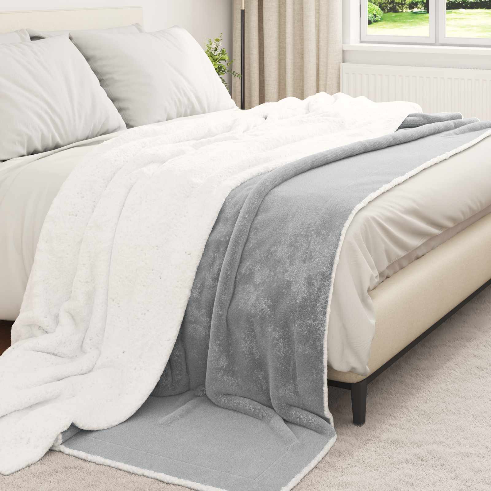 Überwurfdecke Beige 130 x 150 cm Fleece