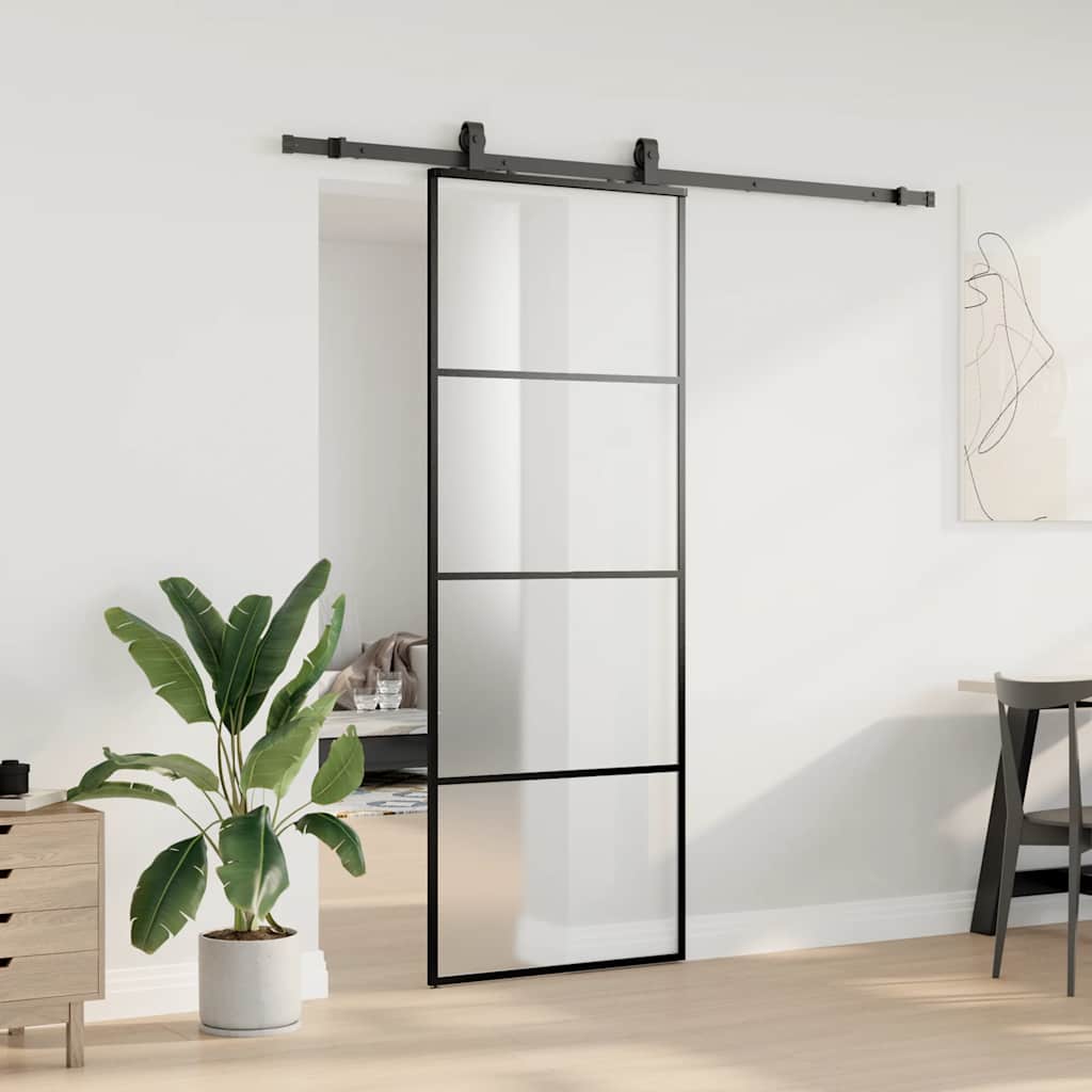 Schiebetür mit Beschlag Schwarz 76x205 cm ESG-Glas