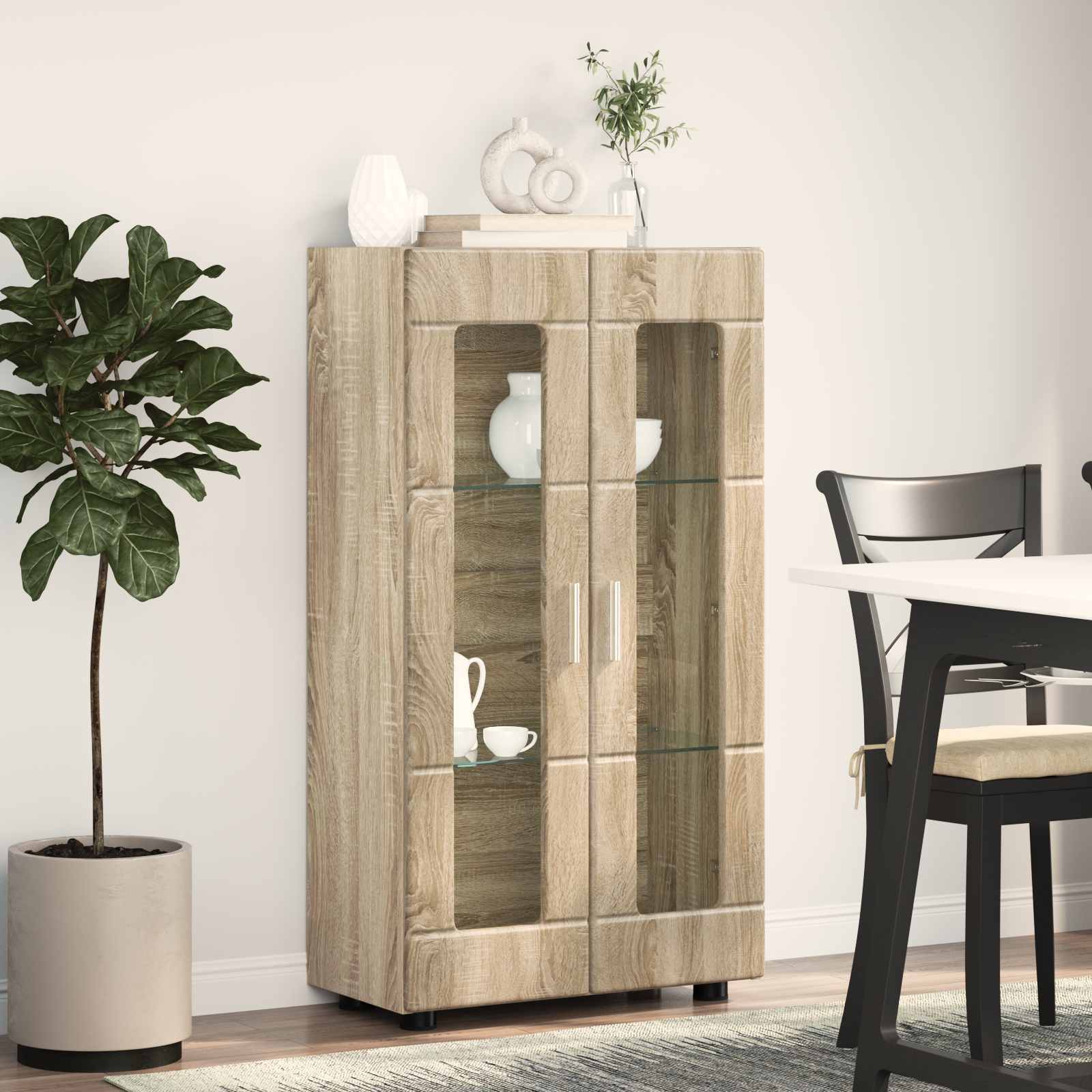 Highboard mit Regal FLORIN Weiß 60 x 35 x 182 cm Holzwerkstoff