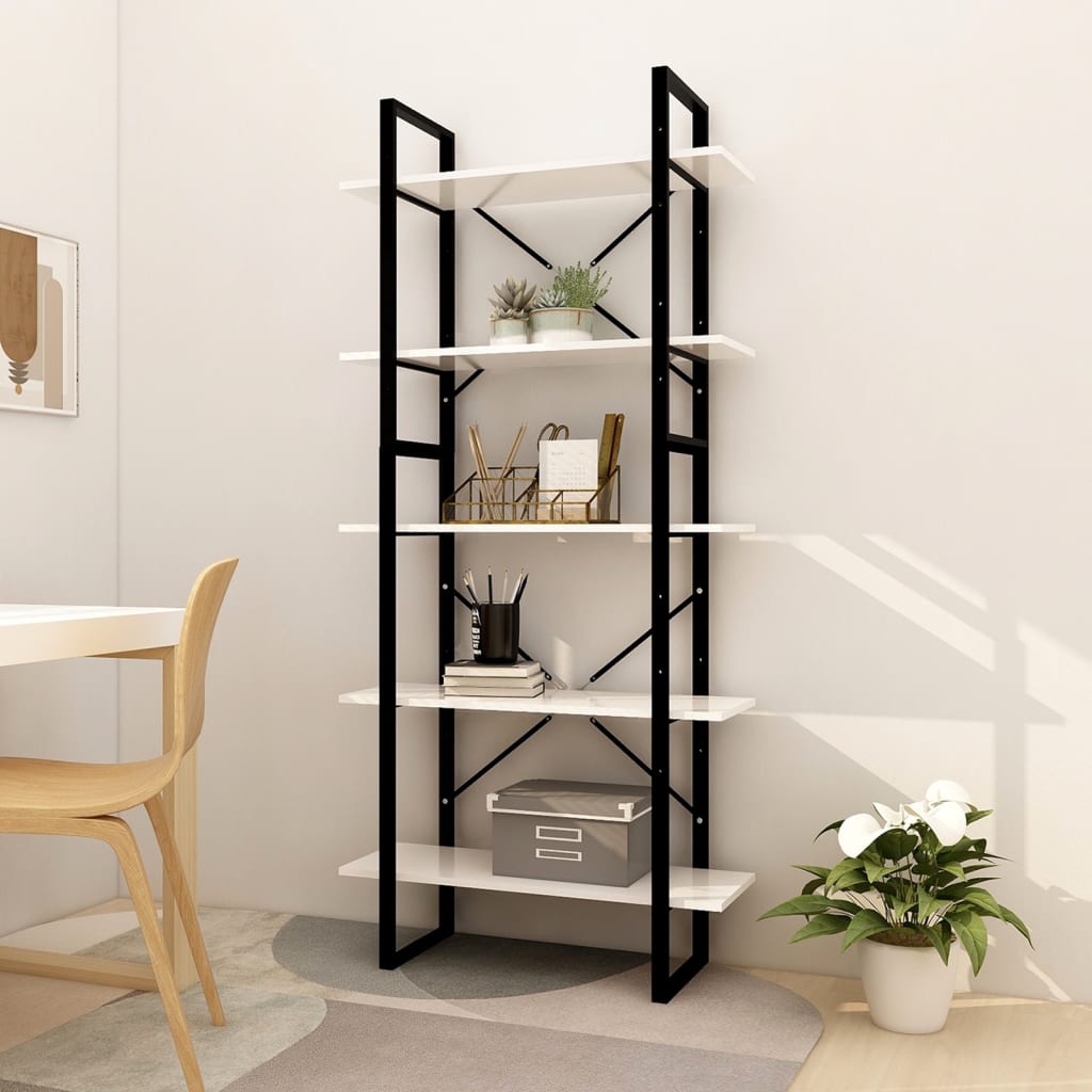 Bücherregal 5 Fächer Weiß 40x30x175 cm Holzwerkstoff