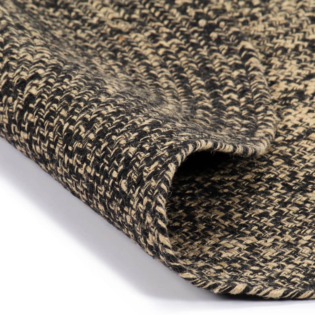 Teppich Handgefertigt Jute Schwarz und Natur 150 cm